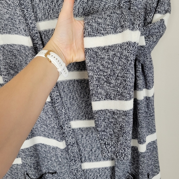 Talbots Womens Navy Striped Marled Duster Long Cardigan Size Petite 100% Cotton - Picture 4 of 10